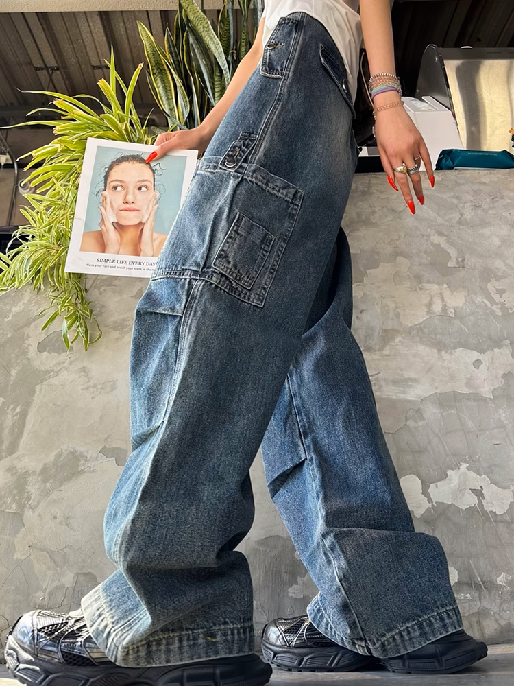 レトロワークパースプリーツデニムパンツ