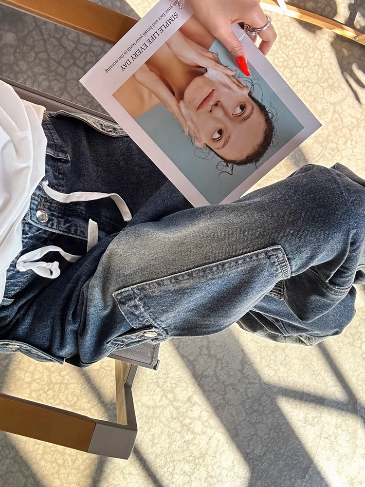 レトロワークパースプリーツデニムパンツ