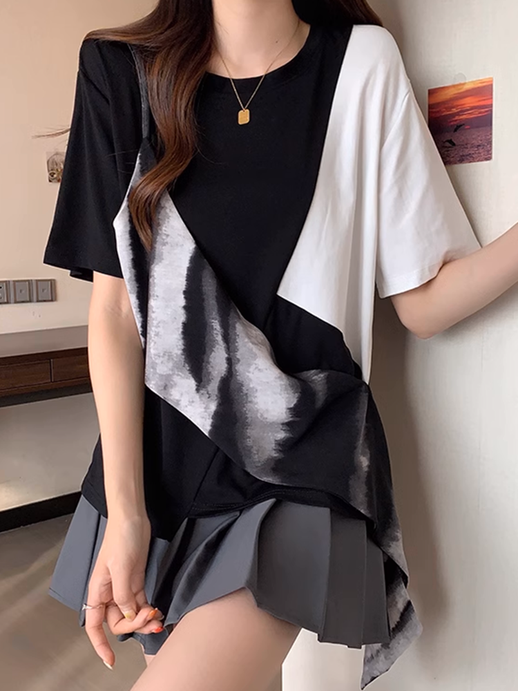 アシンメトリーブロックTシャツ
