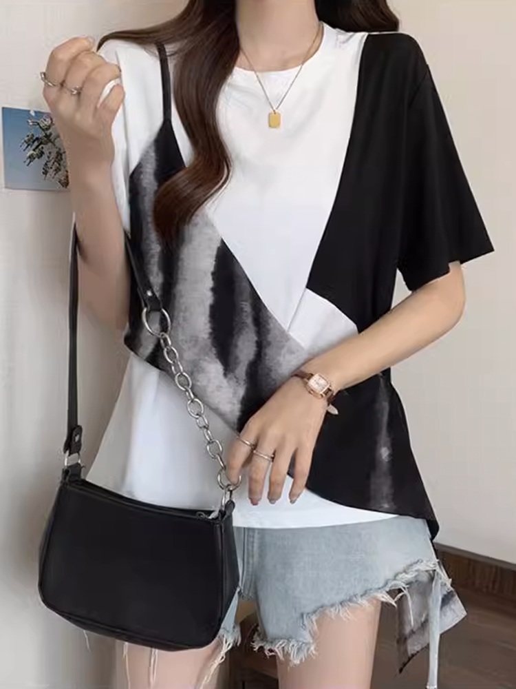 アシンメトリーブロックTシャツ
