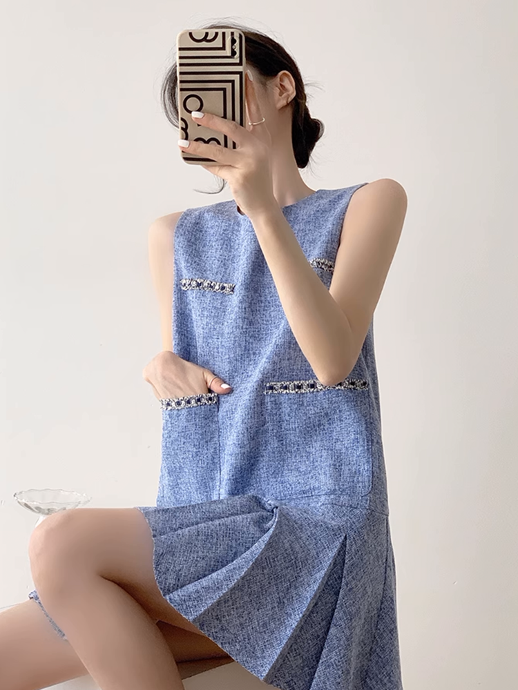 ヘムプリーツノースリーブワンピース