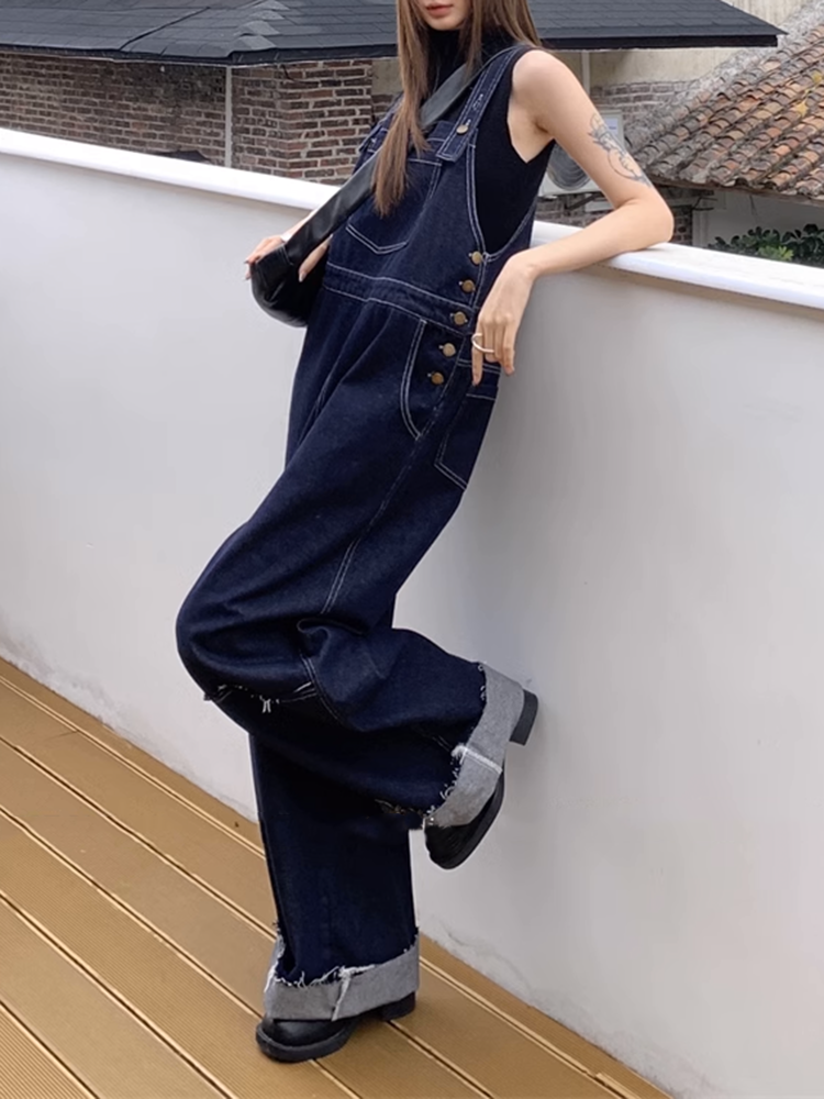 ワイドレッグデニムサロペット