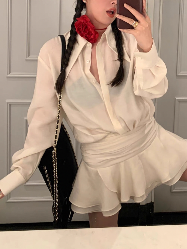フェイクレイヤードシャツドレス