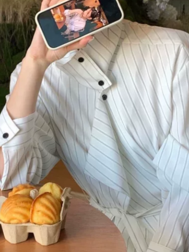 カシュクールストライプシャツ
