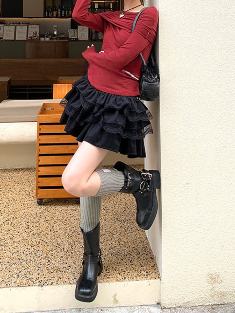 ブラックレースショートスカート