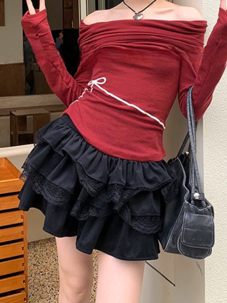ブラックレースショートスカート