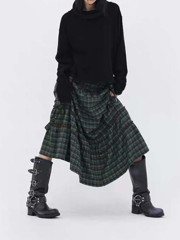ストラップチェックロングスカート