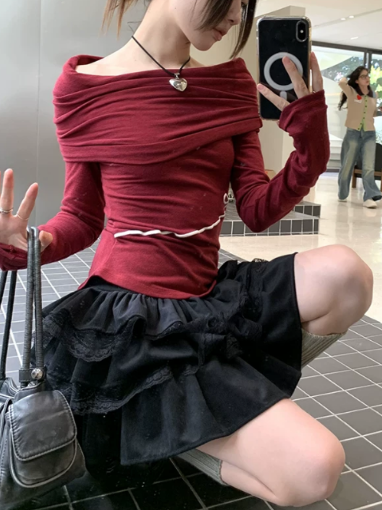 ブラックレースショートスカート