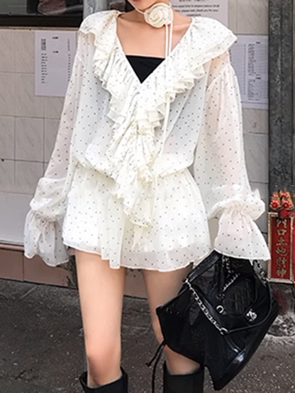 フロントシフォンバルーンスリーブブラウス