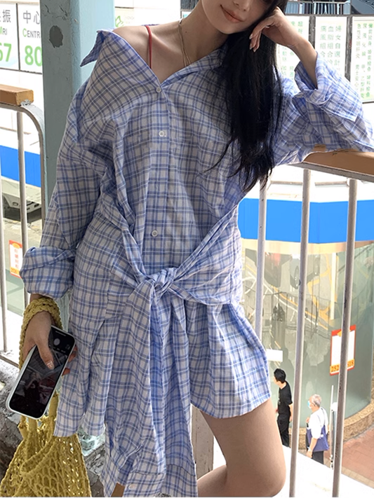 スクエアチェックシャツワンピ―ス