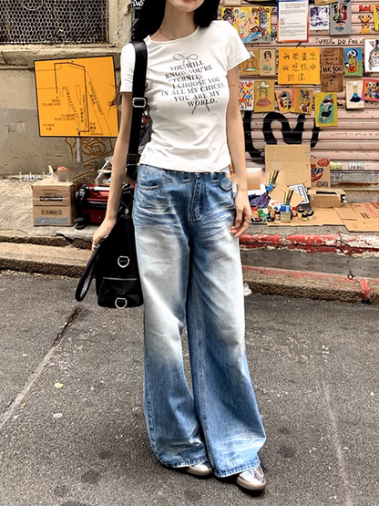 グラデーションカラーオールドデニムジーンズ