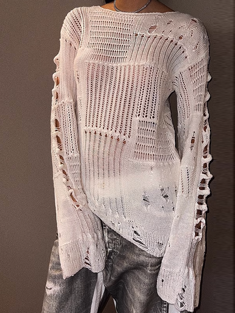 ロングスリーブダメージニット