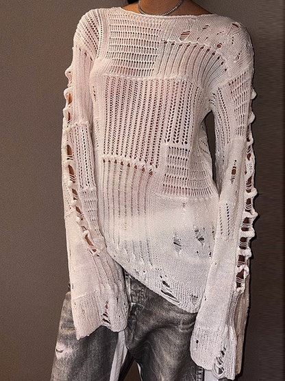 ロングスリーブダメージニット