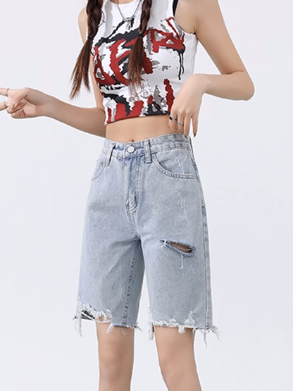 ローエッジダメージデニムショートパンツ