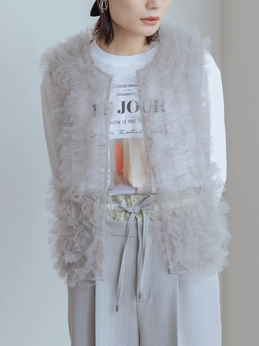 プリーツメッシュフリルベスト