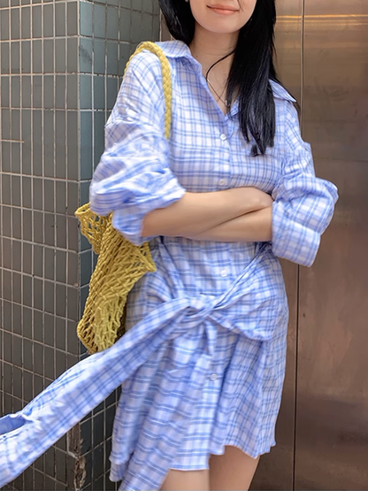 スクエアチェックシャツワンピ―ス