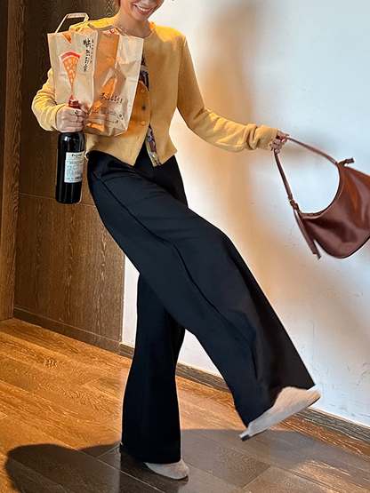 サイドプリーツワイドレッグパンツ
