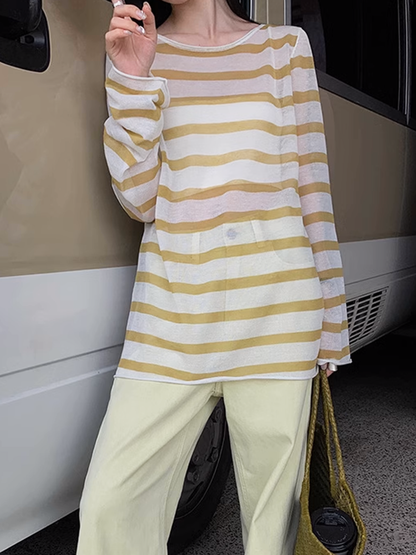 シースルーストライプニット