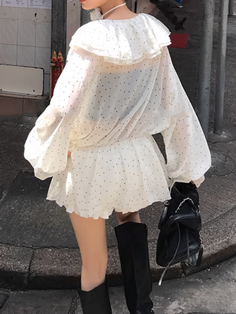 フロントシフォンバルーンスリーブブラウス