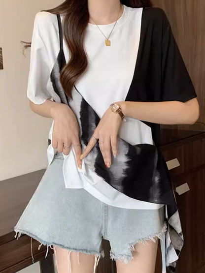 アシンメトリーブロックTシャツ