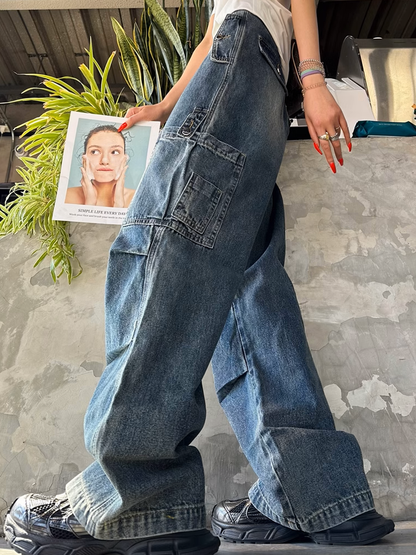 レトロワークパースプリーツデニムパンツ