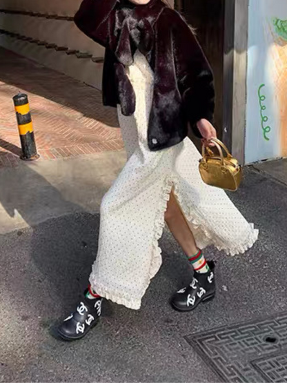 フラワーフリルロングワンピース